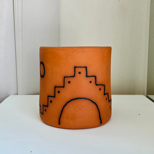 SOUTHWEST ADOBE PLANTER - DEEP RED TERRACOTTA (BLACK INK)