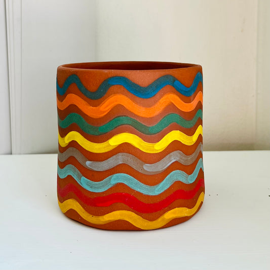 WIGGLE STRIPE PLANTER  - DEEP RED TERRACOTTA