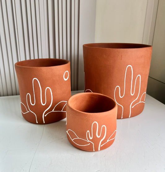 CACTUS LANDSCAPE PLANTER - DEEP RED TERRACOTTA